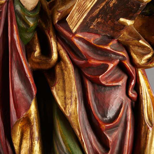 Carved, Polychromed and Parcel Gilt Wood Figure of St. Matthew, 20th century