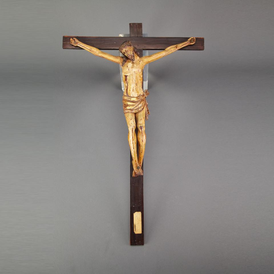 Spanish Carved, Polychromed and Parcel Gilt Crucifix Figure, 18th century