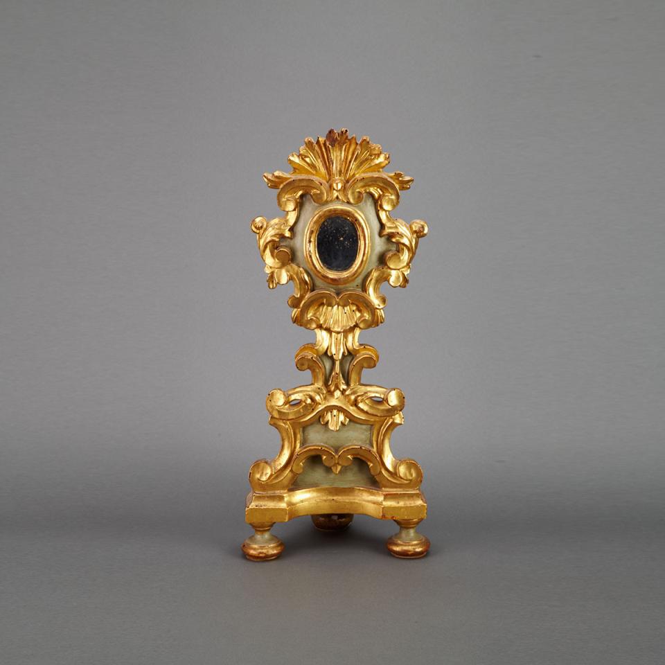 Italian Baroque Style Painted and Gilt Wood Reliquary, early 20th century