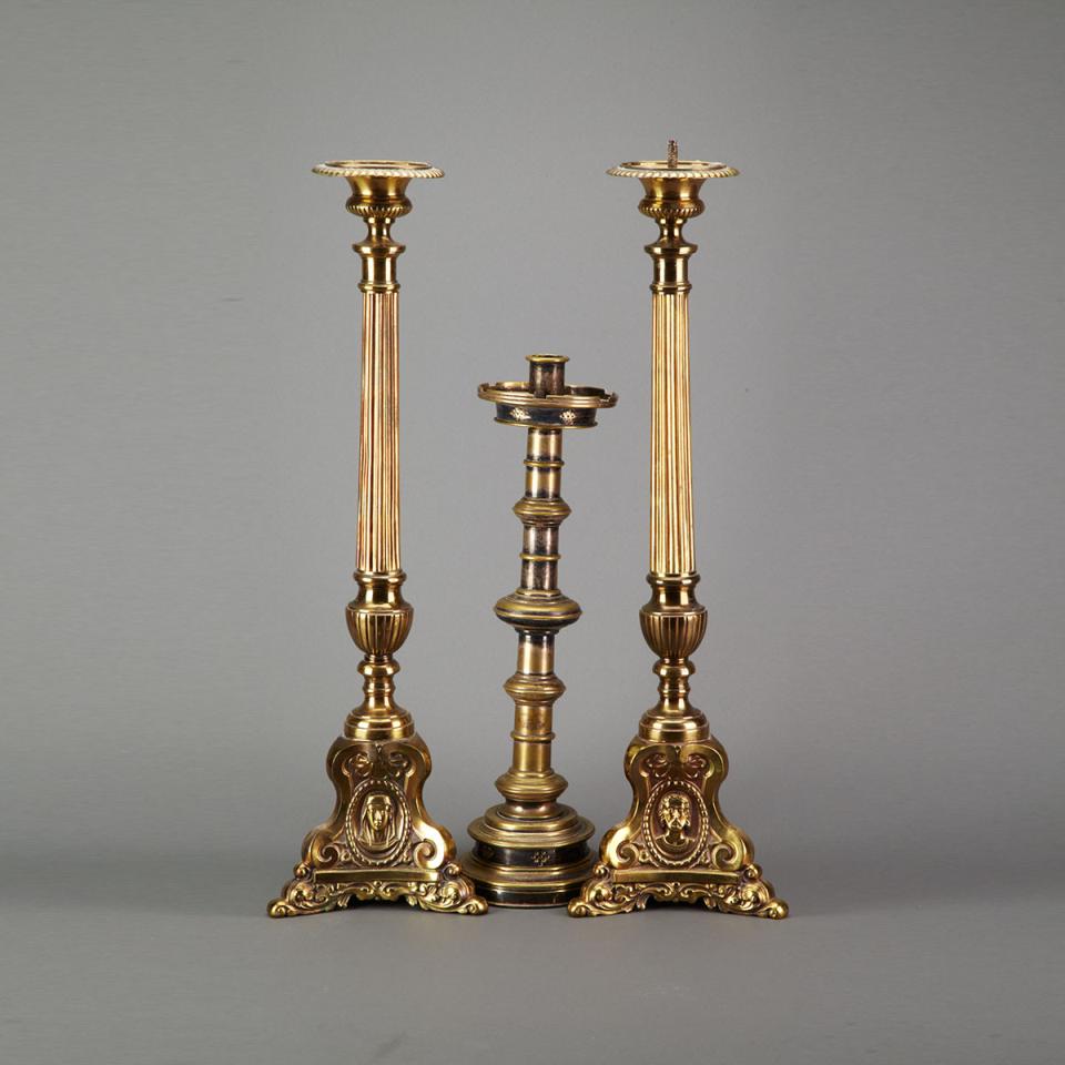 Pair of French Cast Brass Altar Prickets, early 20th century