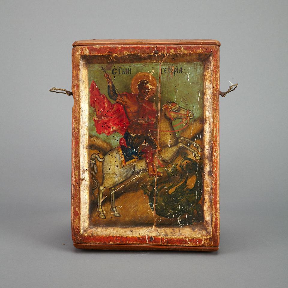 Russian Stroganov School Icon of St. George and the Dragon, 17th century