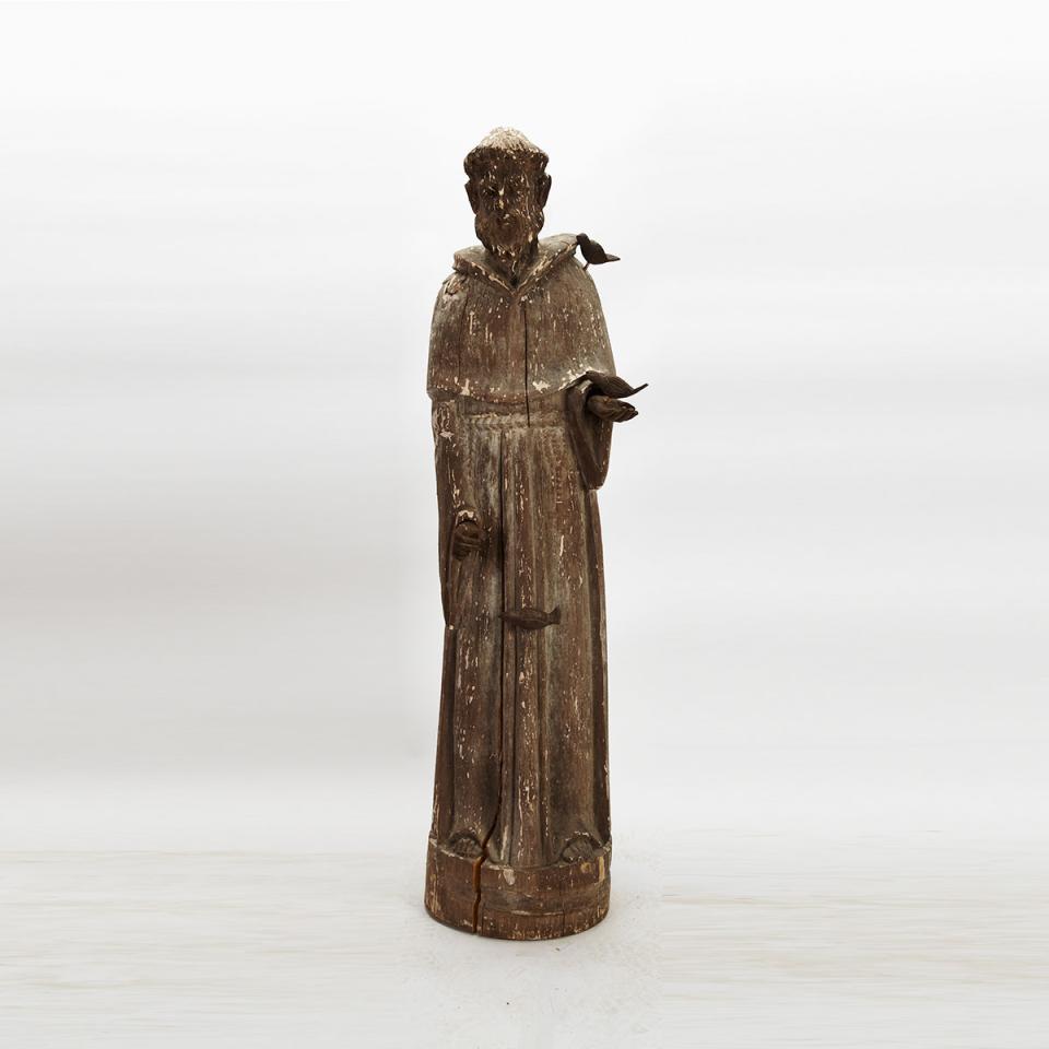 Large Spanish Colonial Carved Figure of St. Francis of Assisi, 19th/20th century