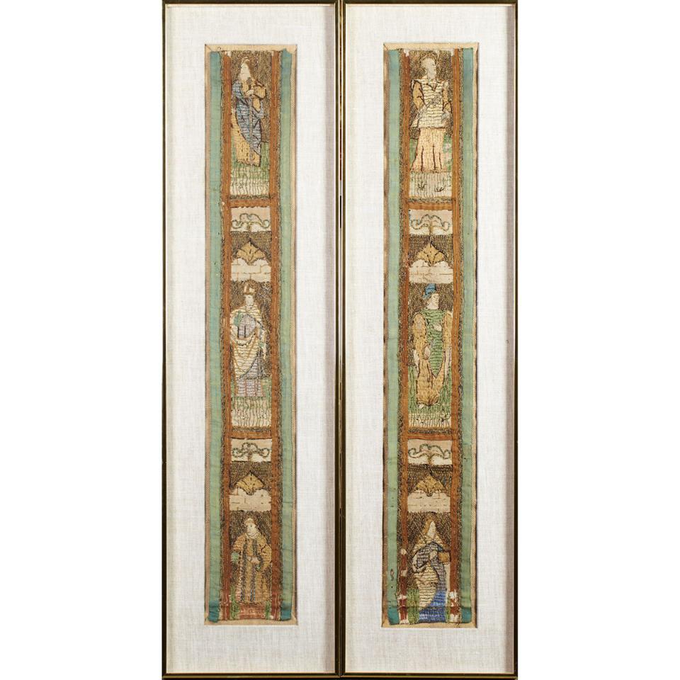Pair of Flemish or Italian Orphrey Panels, 16th century