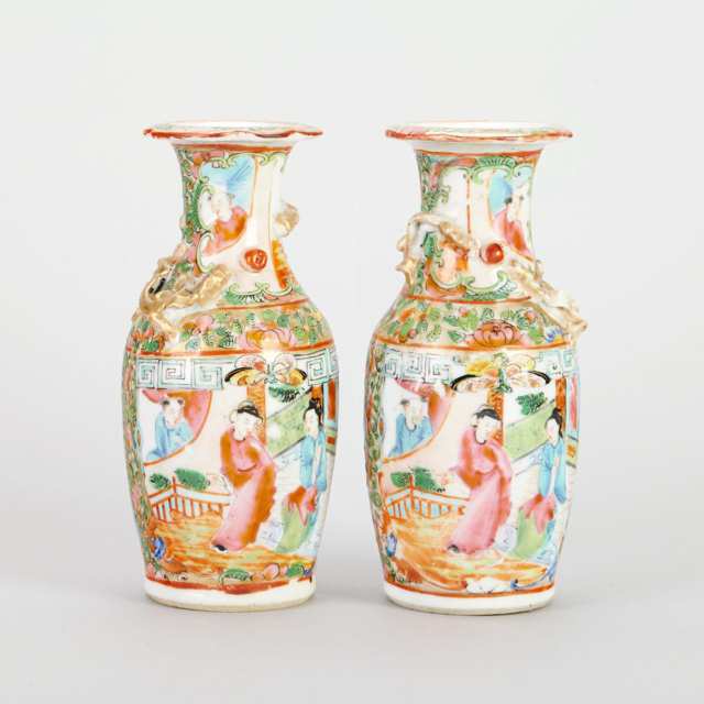 Group of Six Export Canton Rose Vases, 19th Century
