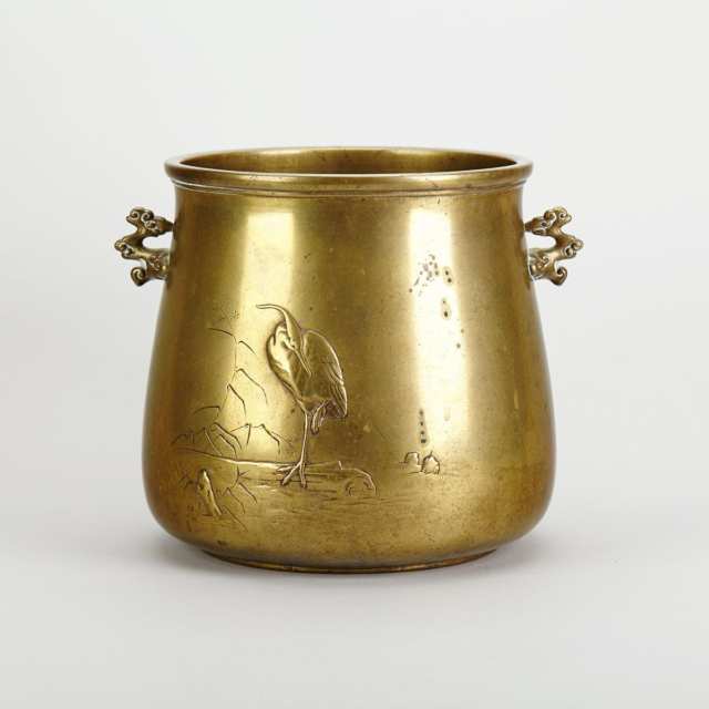 Large Japanese Brass Pot, Early 20th Century