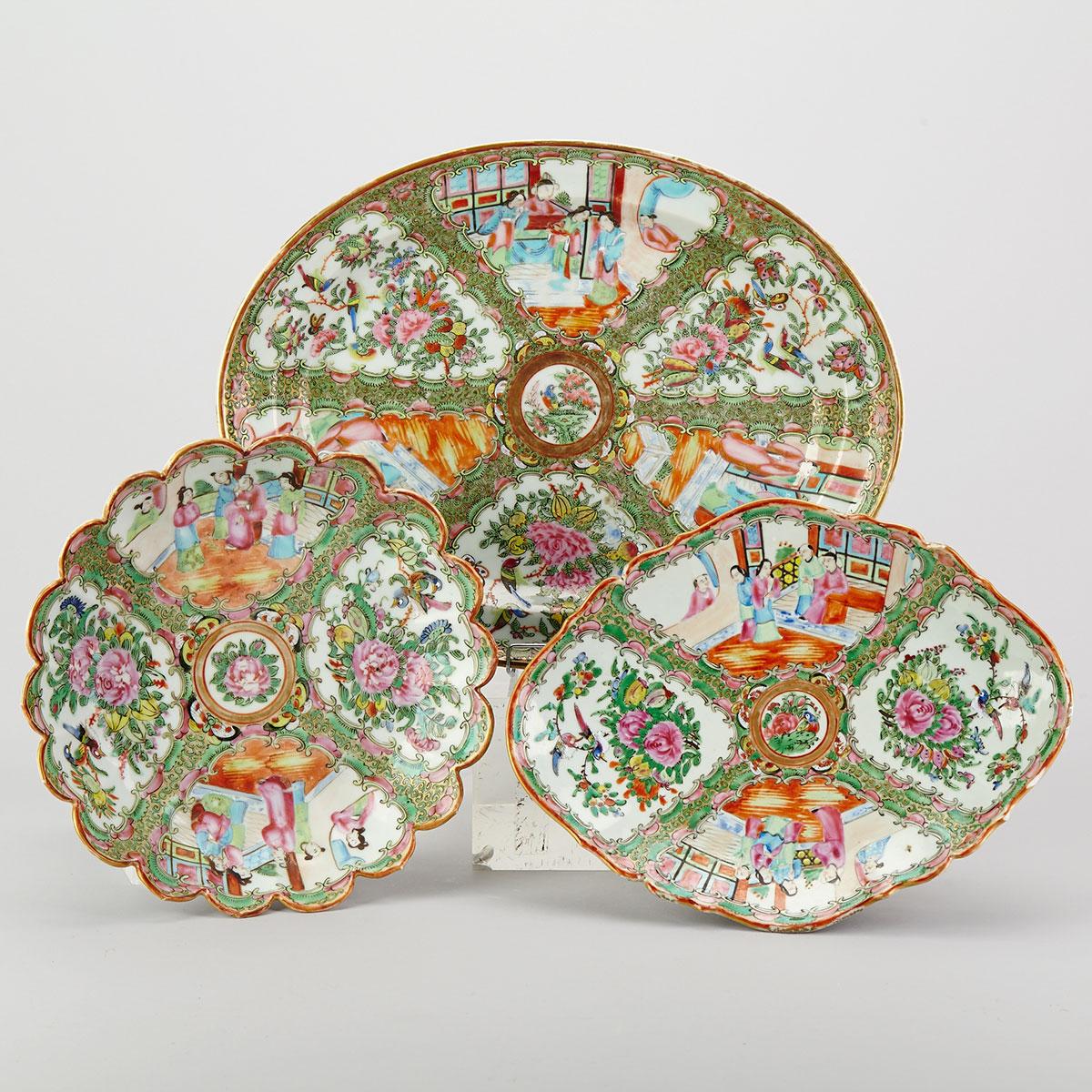 Three Export Canton Rose Serving Platters, 19th Century