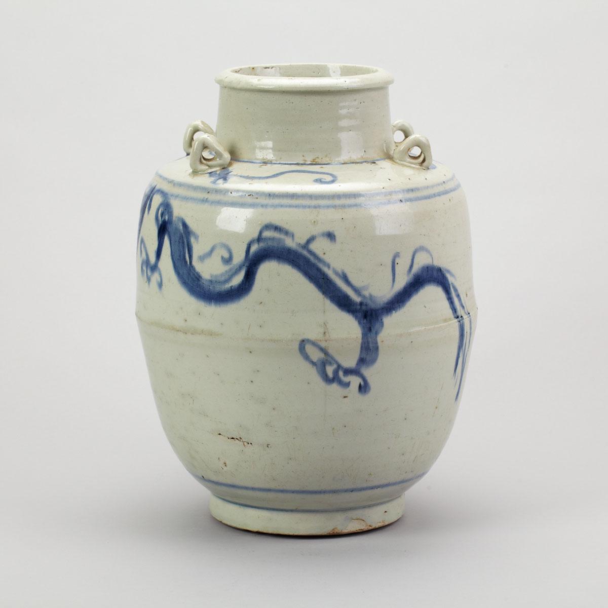 Large Blue and White Dragon Wine Ewer, 19th Century