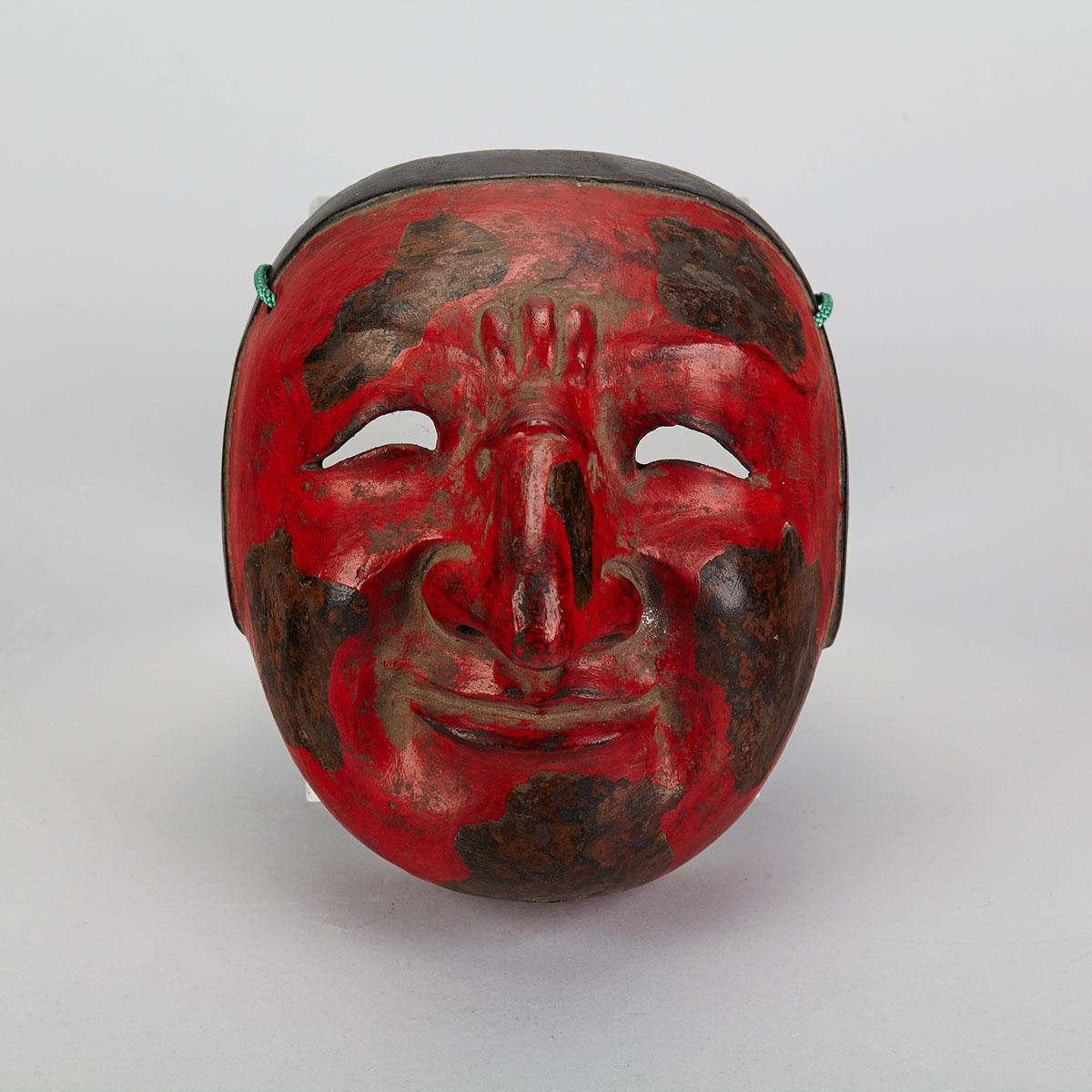 Red Lacquer Bugaku Dance Mask, Signed, 19th Century or Earlier