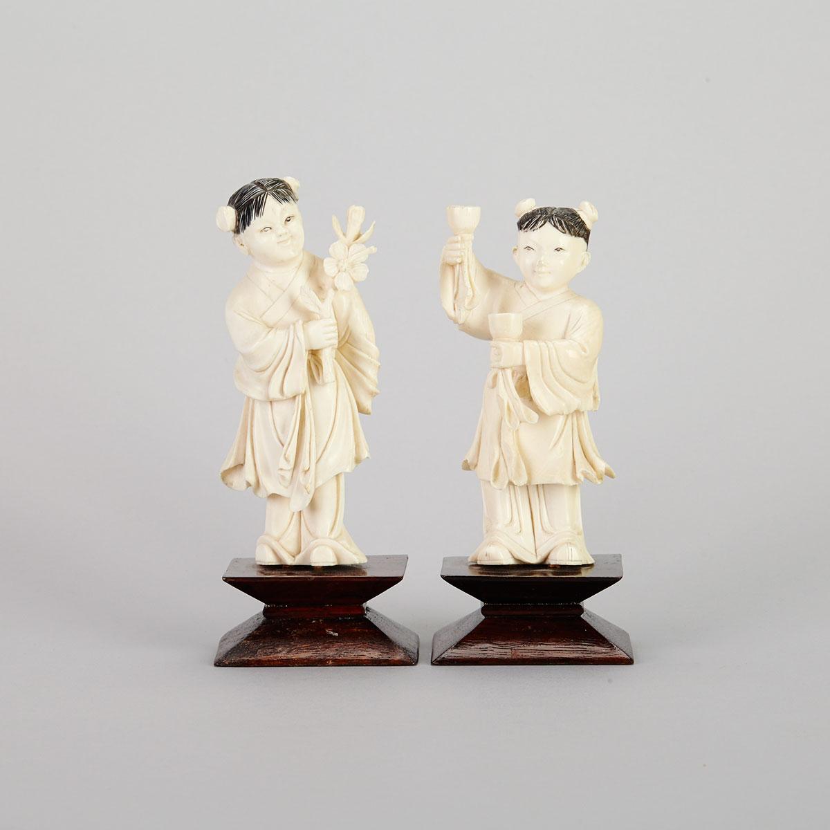 Pair of Ivory Carved Boys
