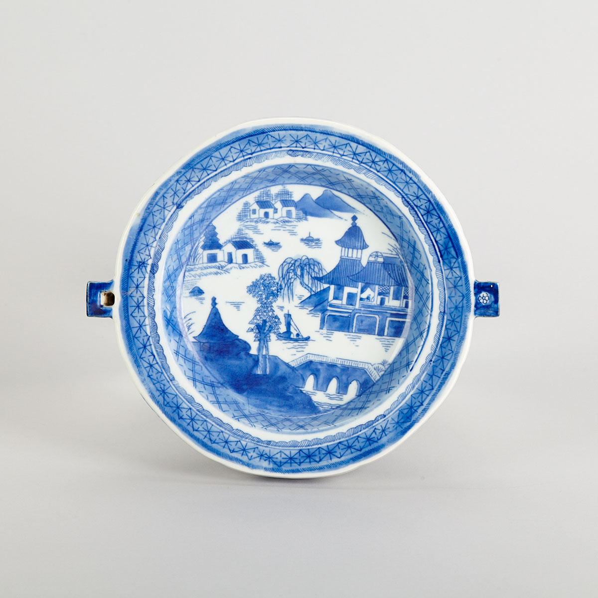 Export Blue and White Warming Plate, 19th Century