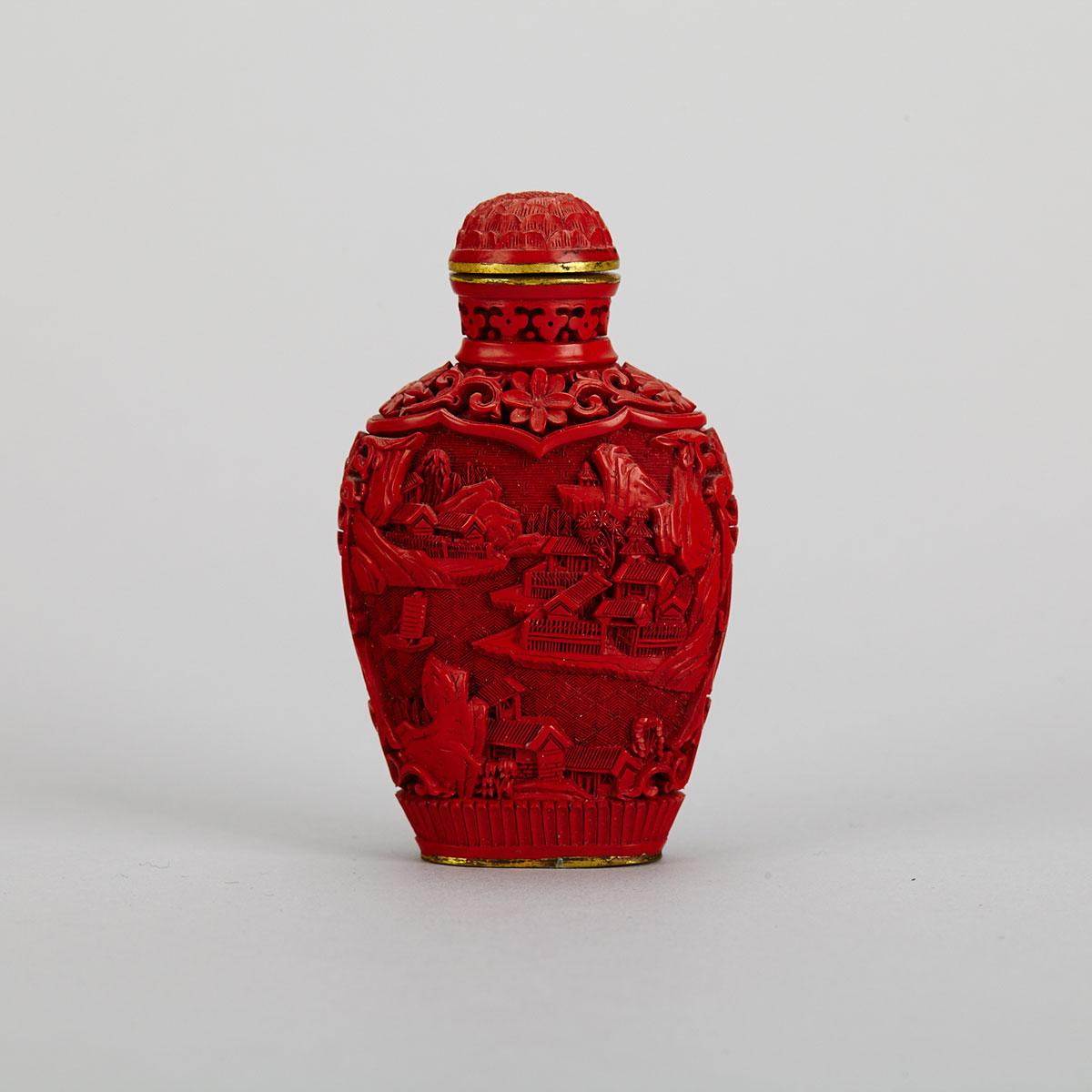Cinnabar Lacquer Snuff Bottle, Qianlong Mark