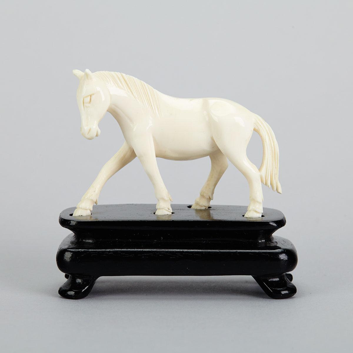 Set of Eight Ivory Carved Miniature Horses