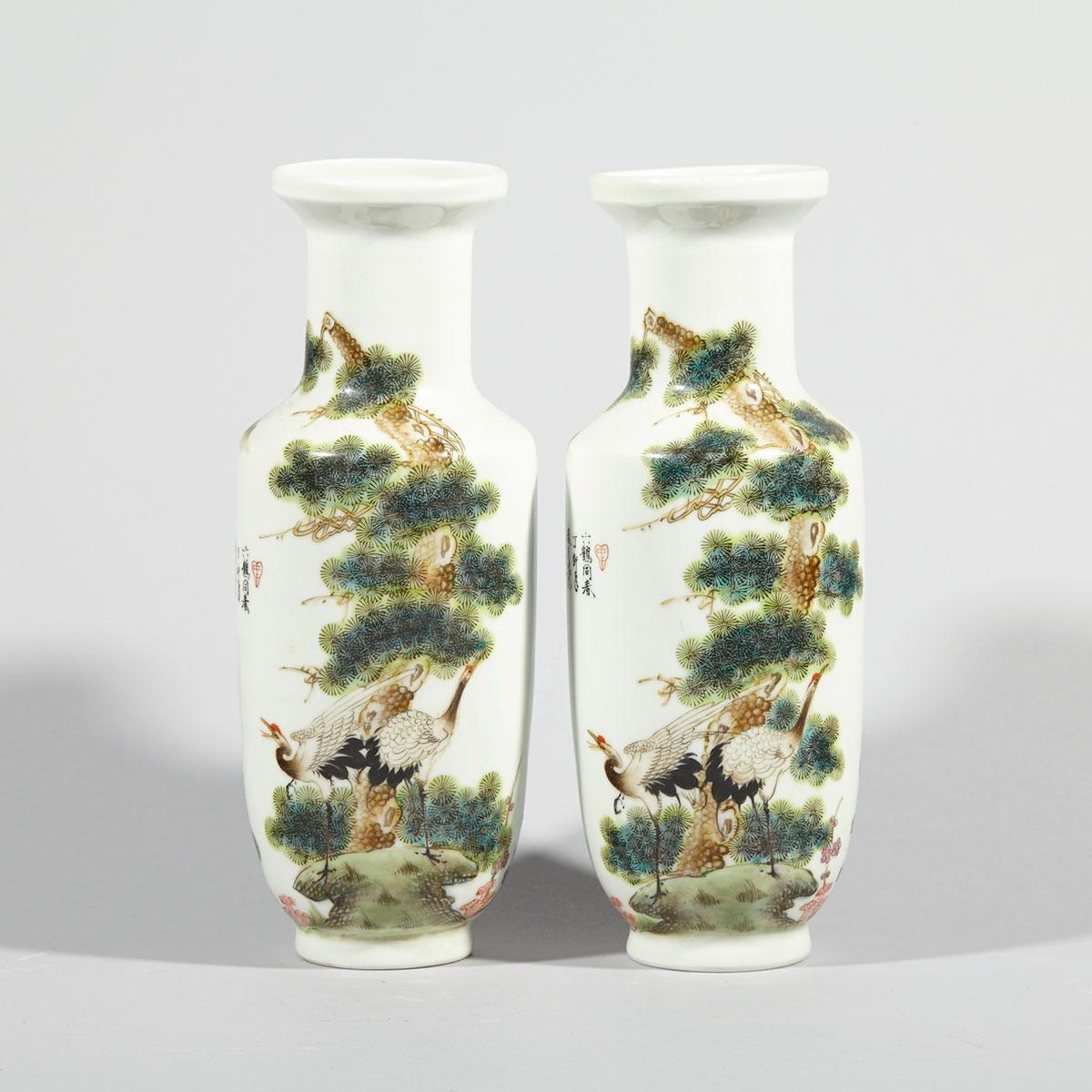 Pair of ‘Pine and Crane’ Vases