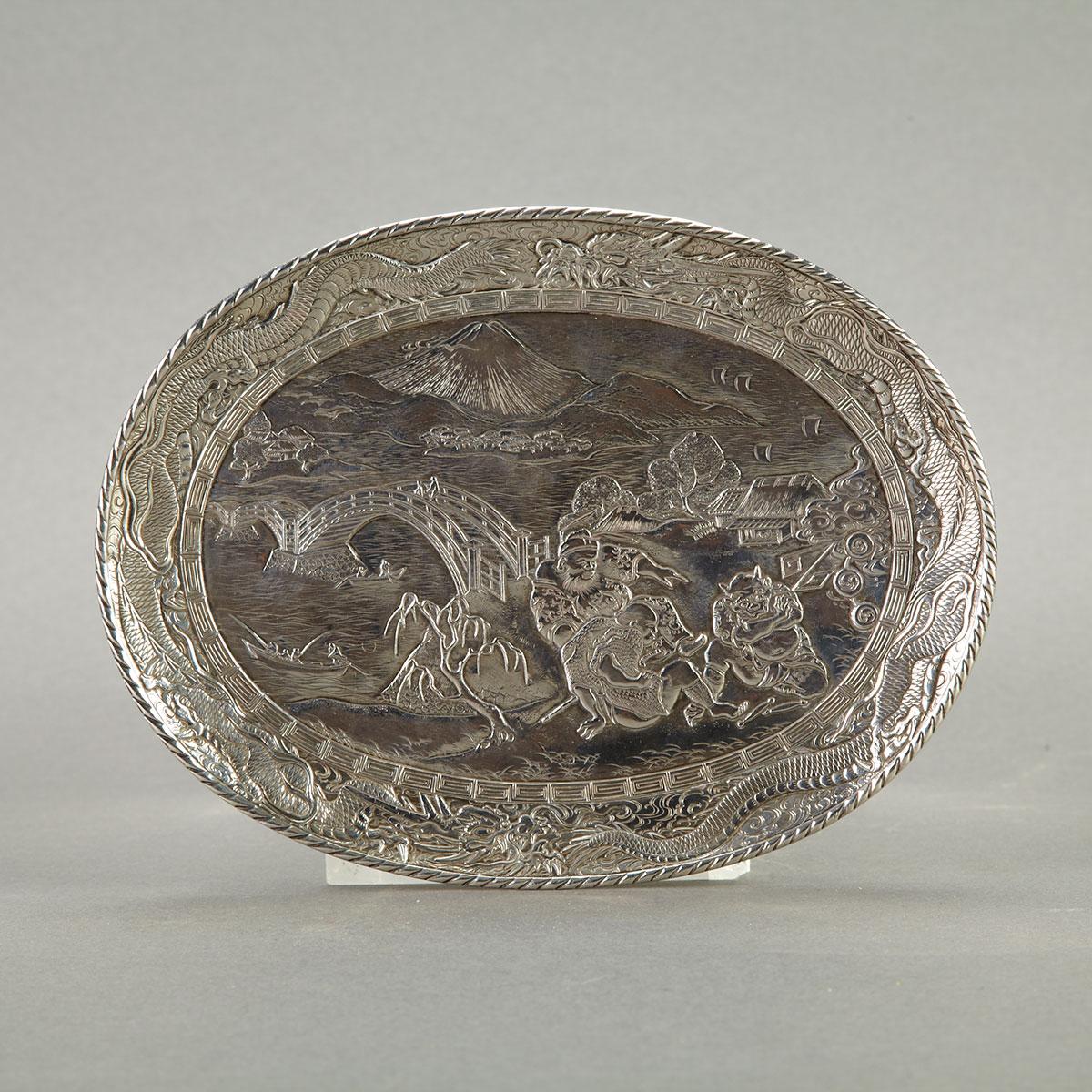 Silvered Bronze ‘Shoki’ Dish, Circa 1900