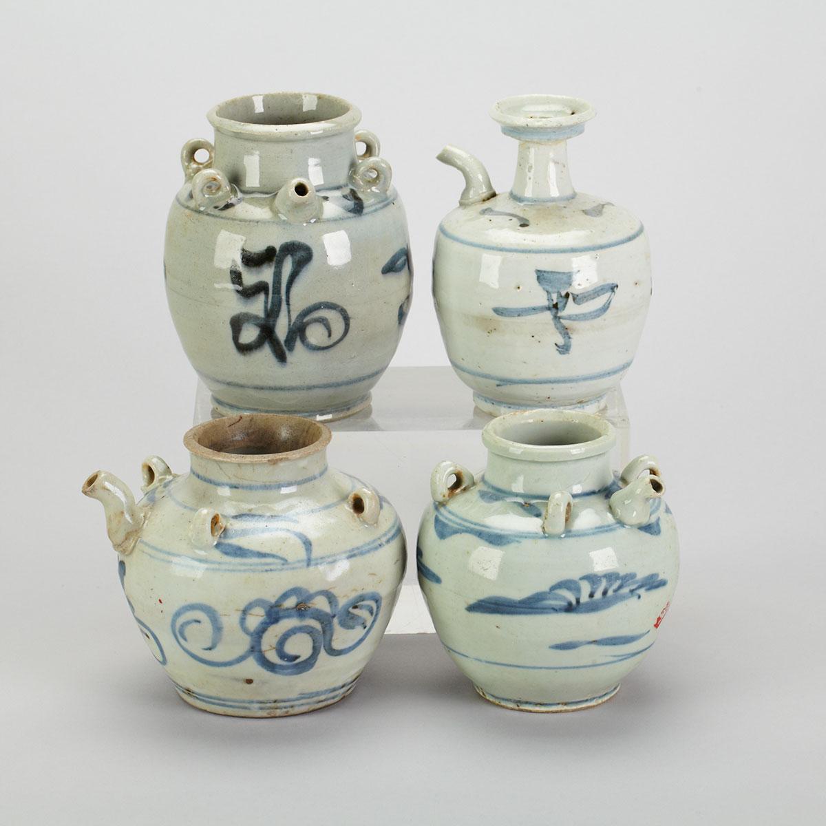 Four Blue and White Wine Ewers, 18th/19th Century