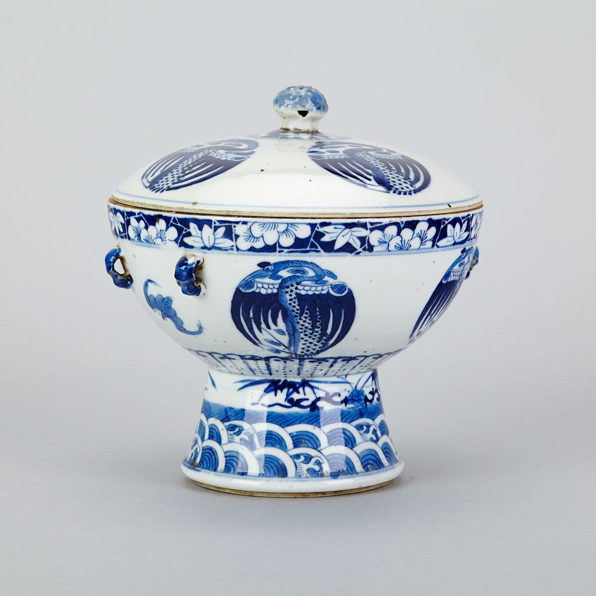 Blue and White Covered Footed Bowl, Early 20th Century