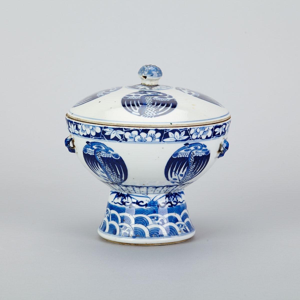 Blue and White Covered Footed Bowl, Early 20th Century