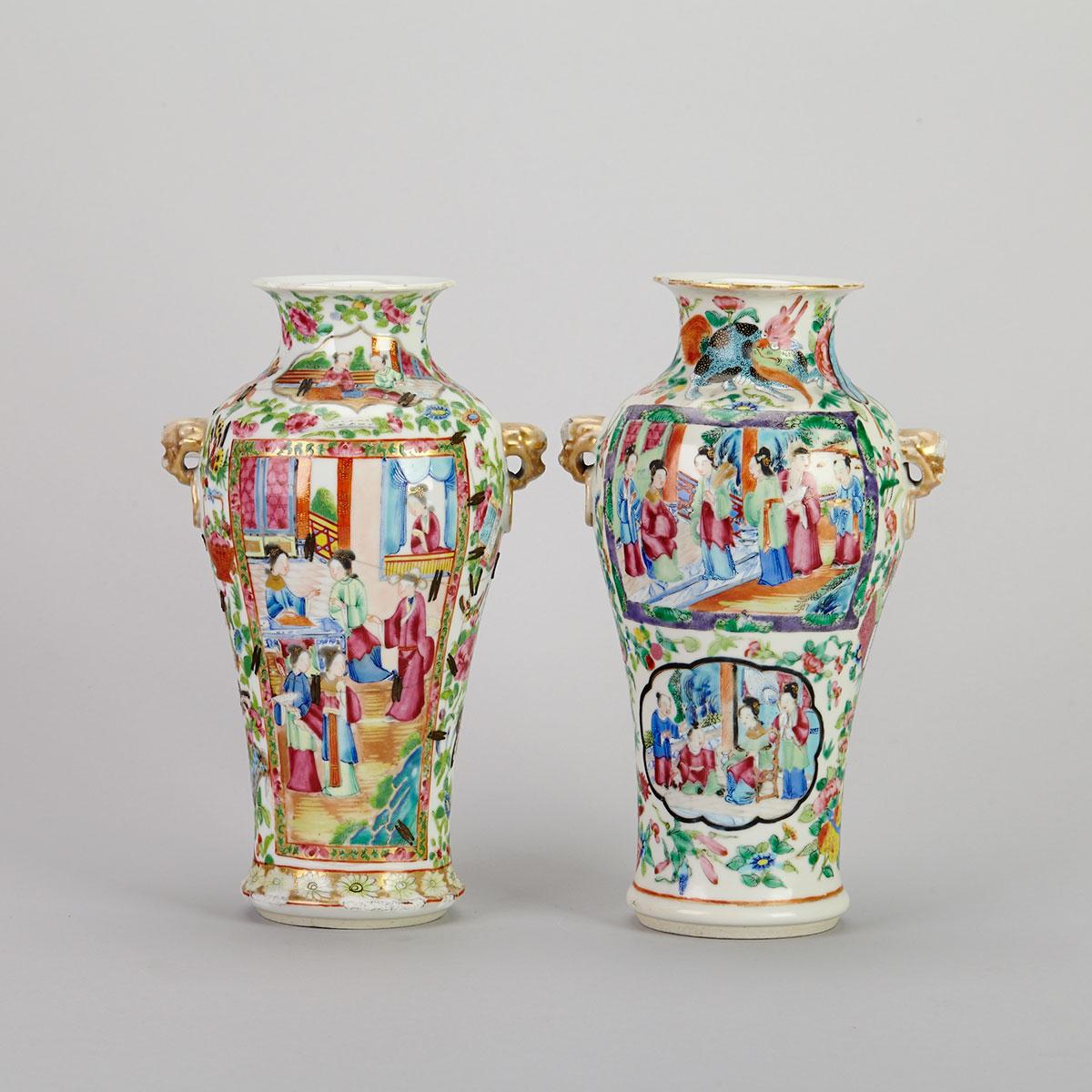 Pair of Export Canton Rose Meiping Vases, 19th Century