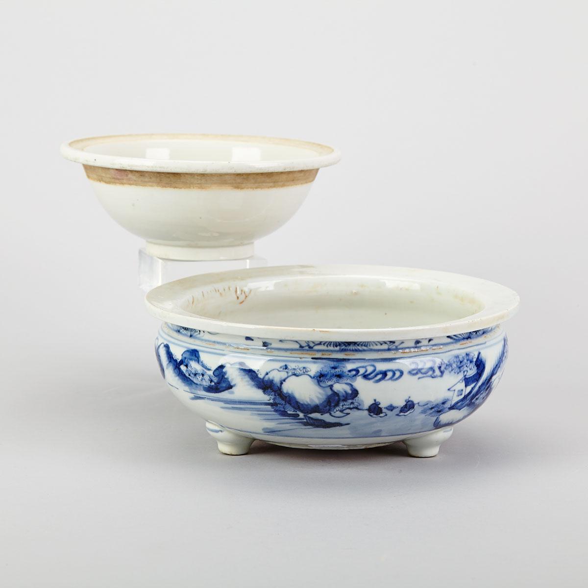 Blue and White Narcissus Planter and Bowl, 19th/20th Century