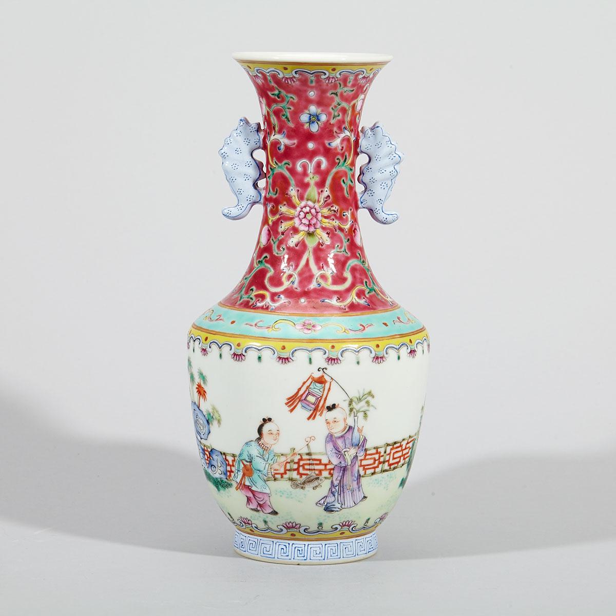 Famille Rose ‘Boys’ Vase, Qianlong Mark