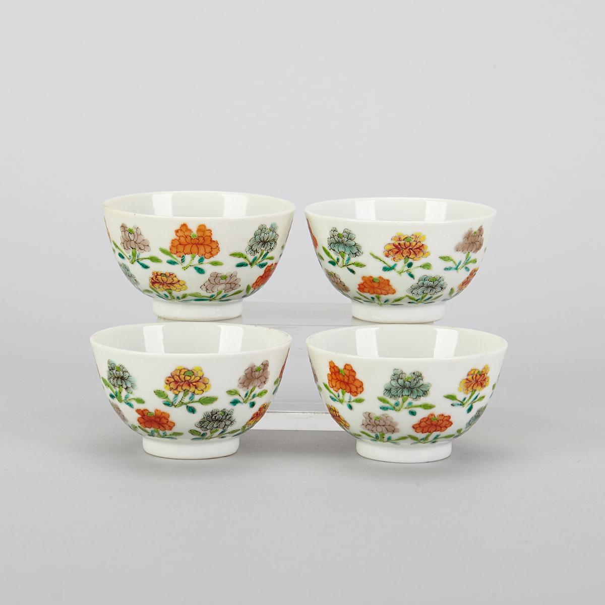 Set of Four Famille Rose Wine Cups, Jiaqing Mark, Early 20th Century