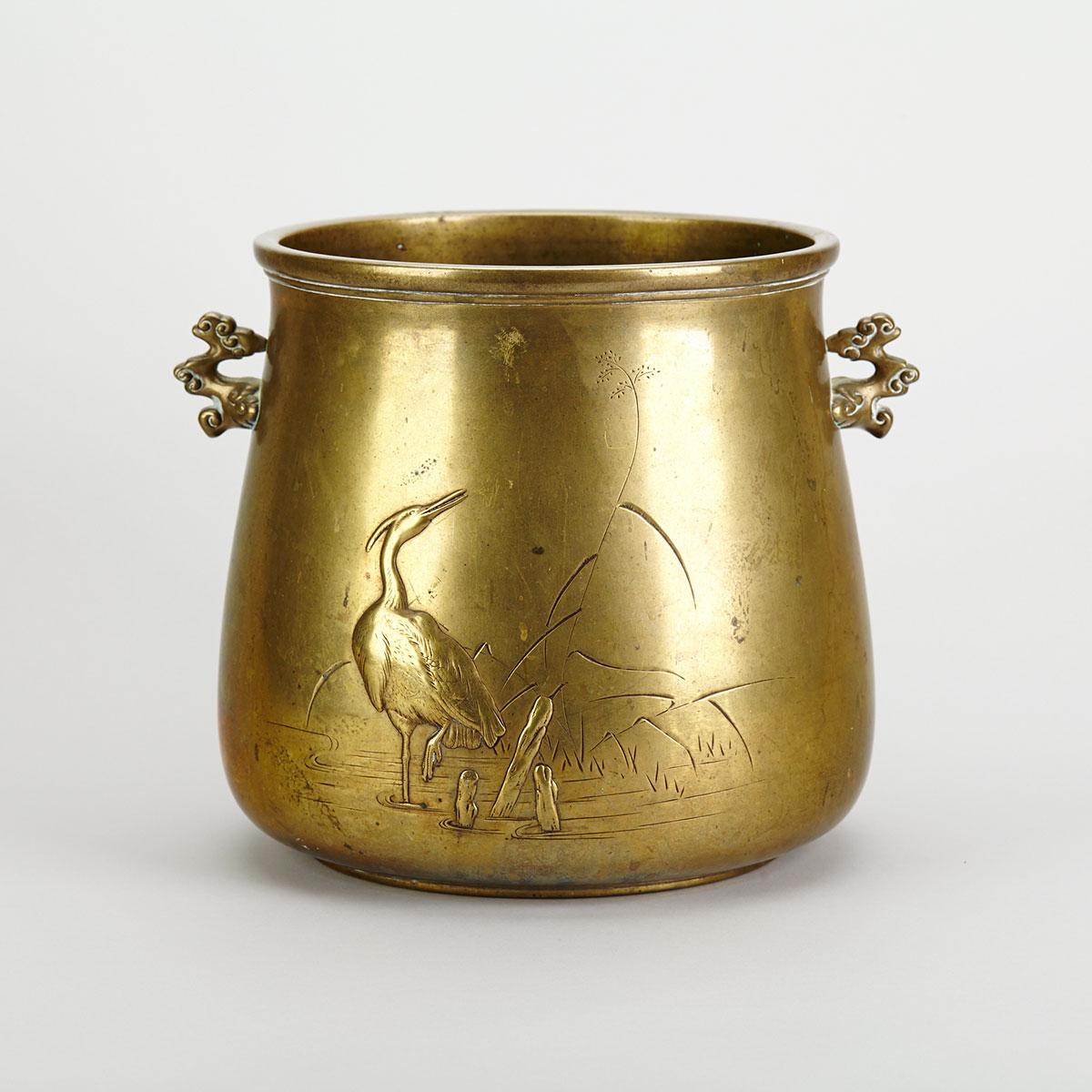 Large Japanese Brass Pot, Early 20th Century
