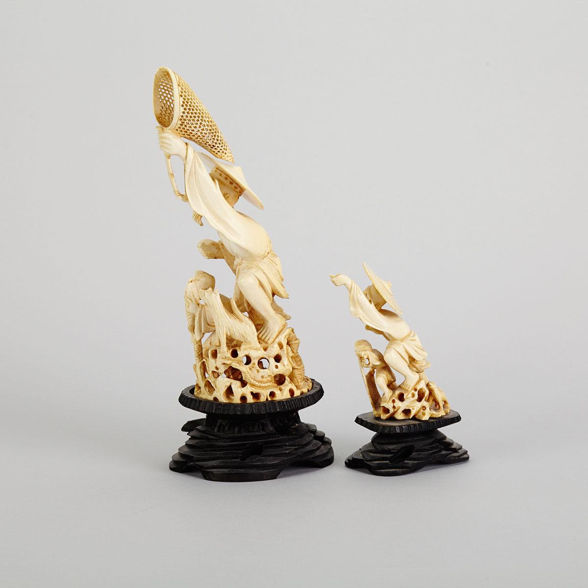 Two Ivory Carved Fishermen Groups