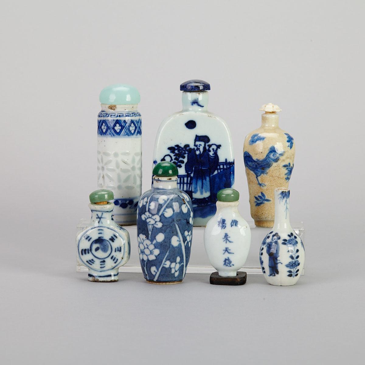 Seven Blue and White Snuff Bottles