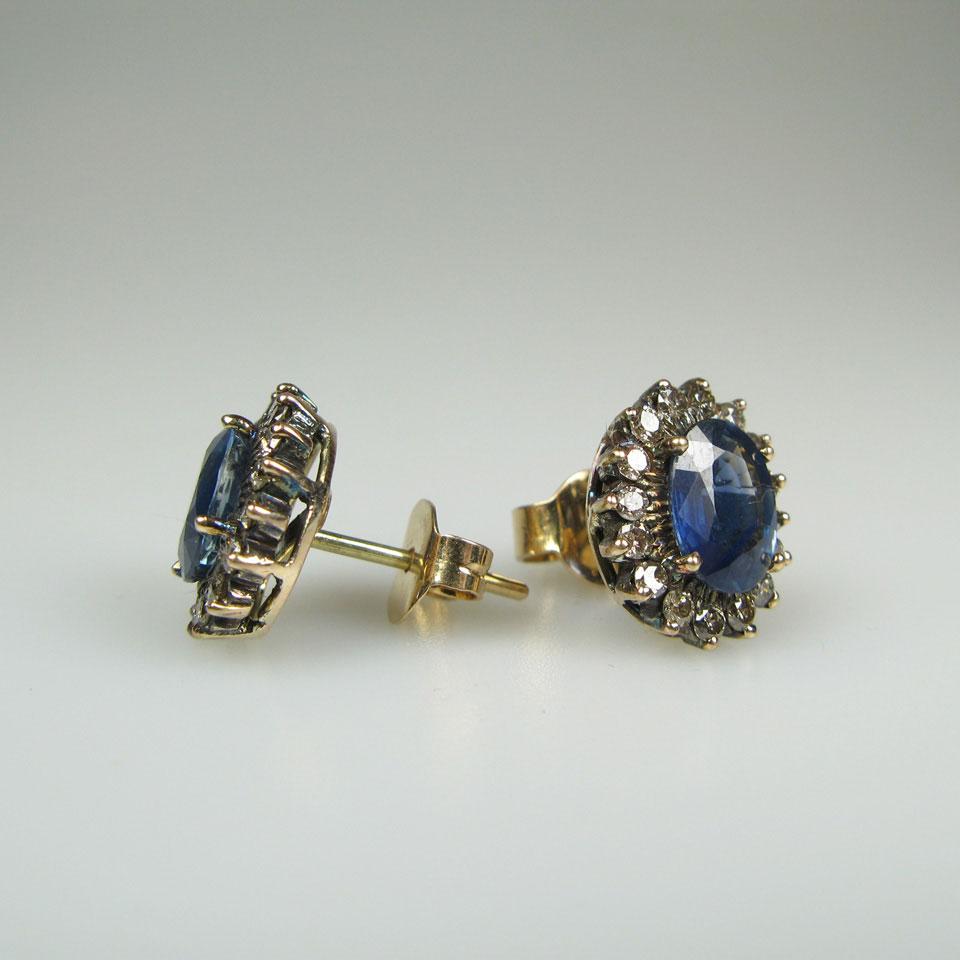 Pair OF 18k Yellow Gold And Silver Stud Back Earrings