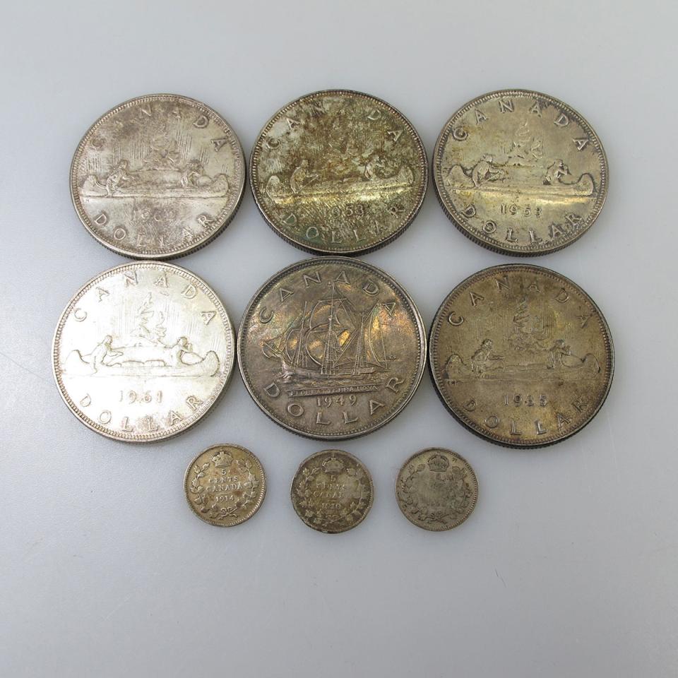 6 Canadian Silver Dollars