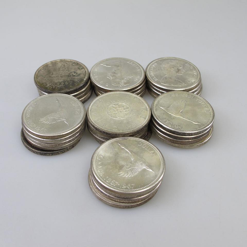 34 Various Canadian Silver Dollars