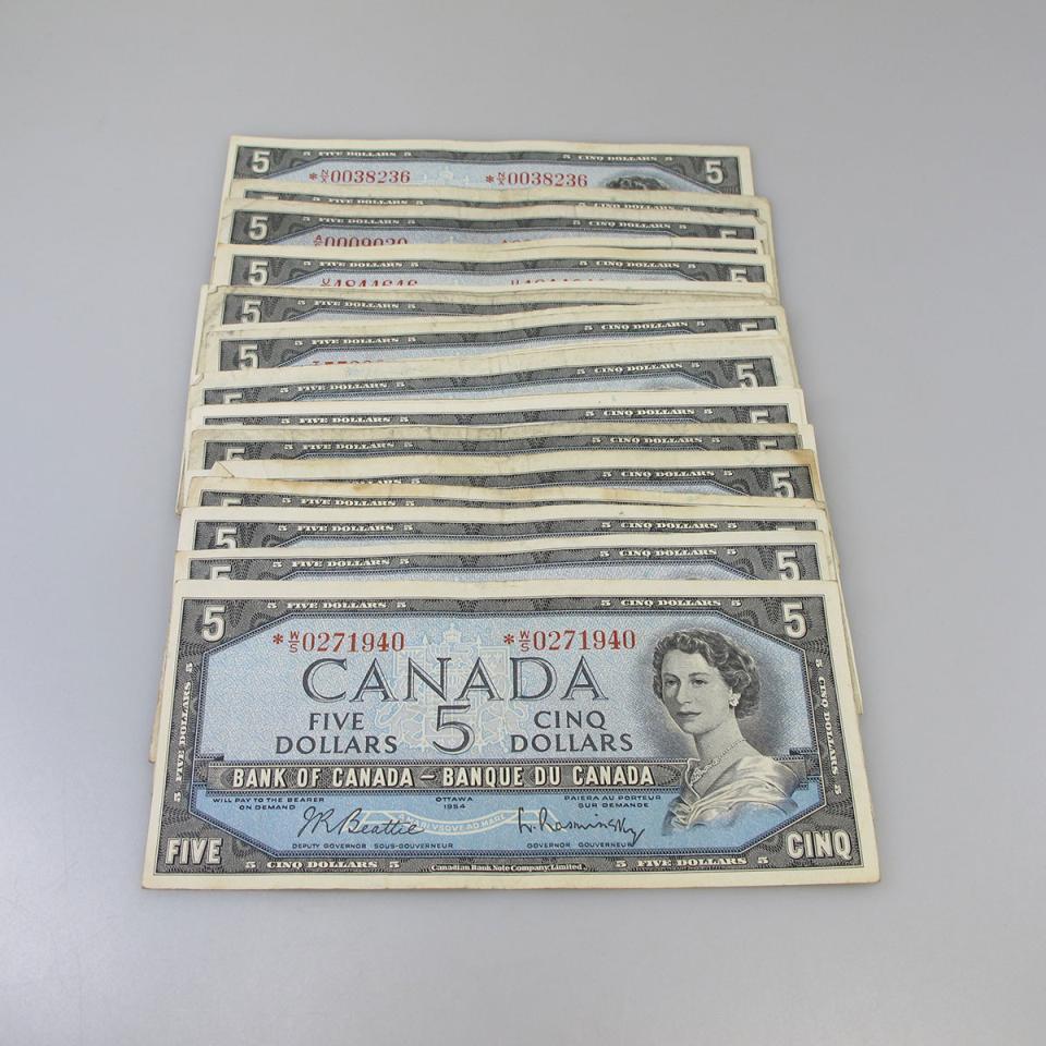 37 Canadian 1954 $5 Bank Notes