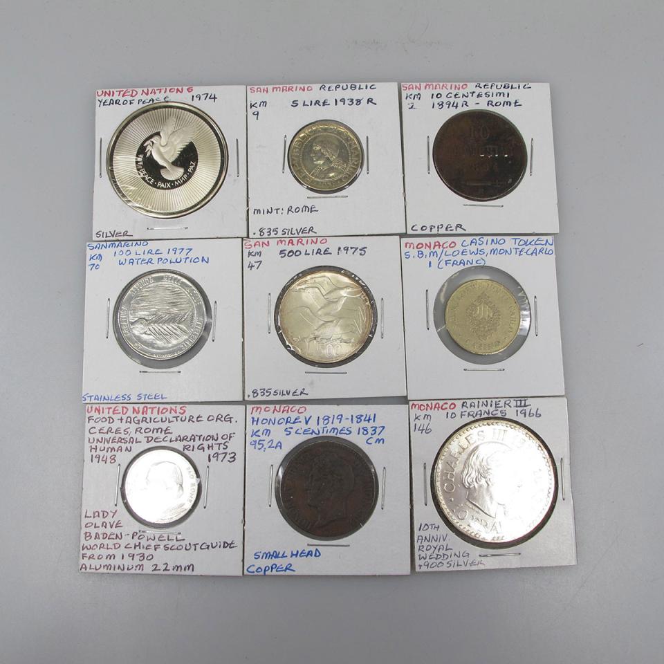 Quantity Of Monaco And San Marino Coins And Medallions, 