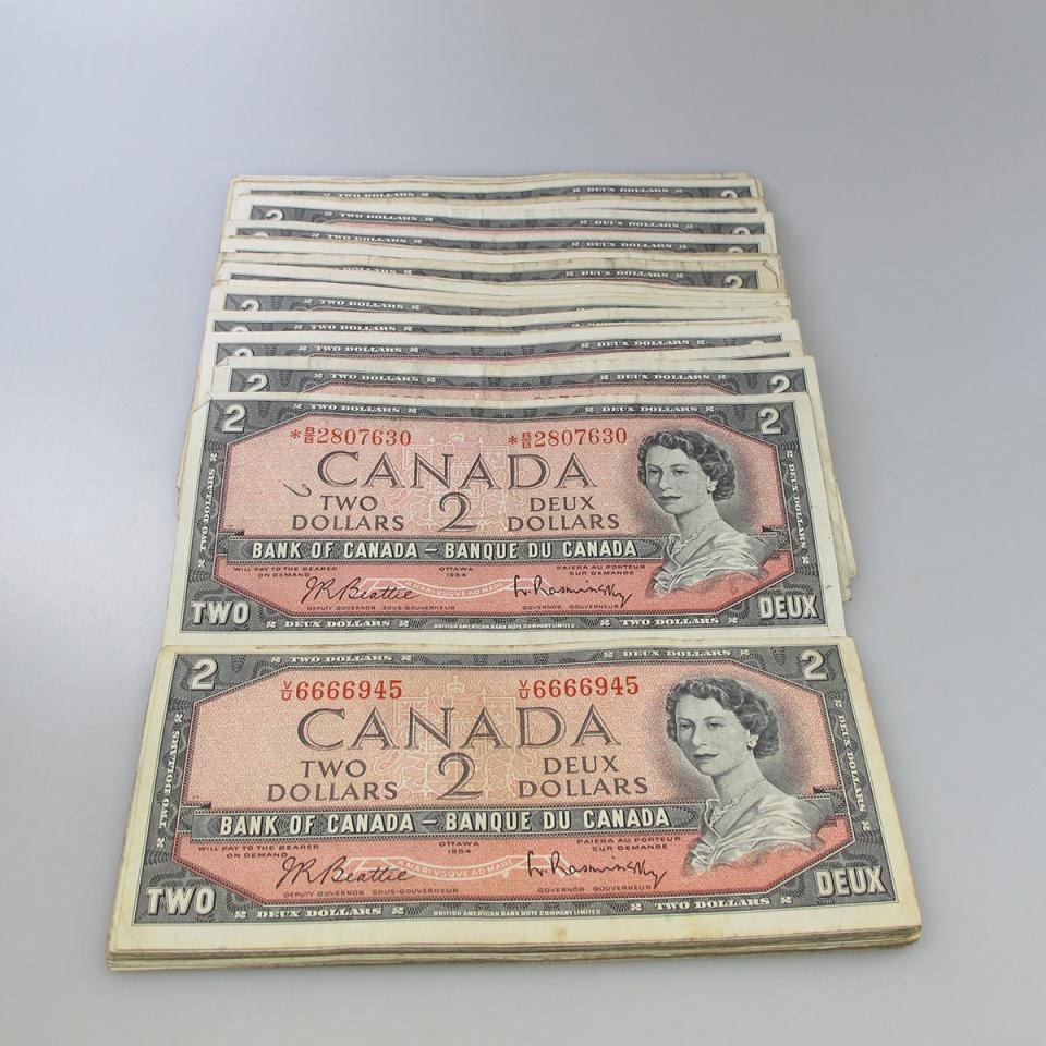 68 Various Canadian 1954 $2 Bank Notes