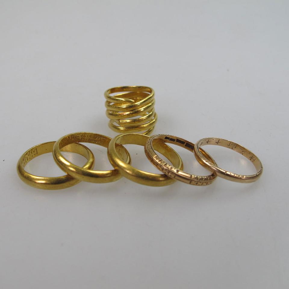 4 x High Carat Gold And 2 x 18k Yellow Gold Bands