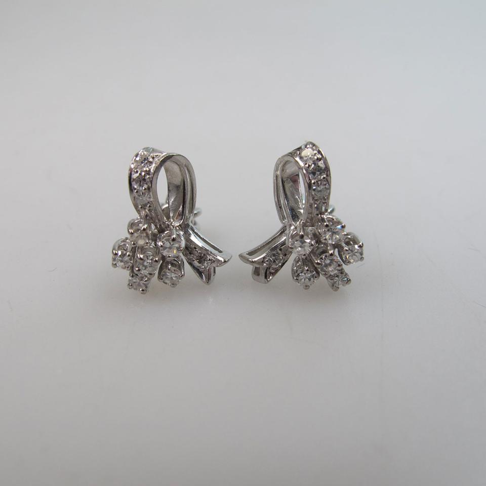 Pair Of 18k White Gold Spray Earrings