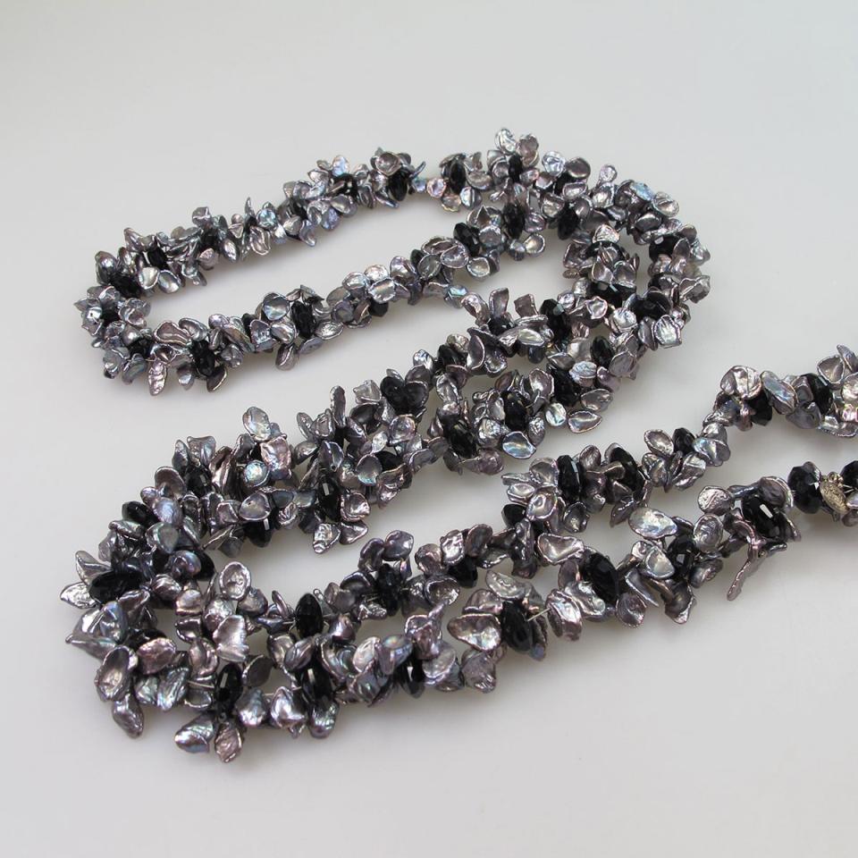 Jaleh Farhad Pour Single Braided Endless Strand Of Grey Freshwater Blister Pearls