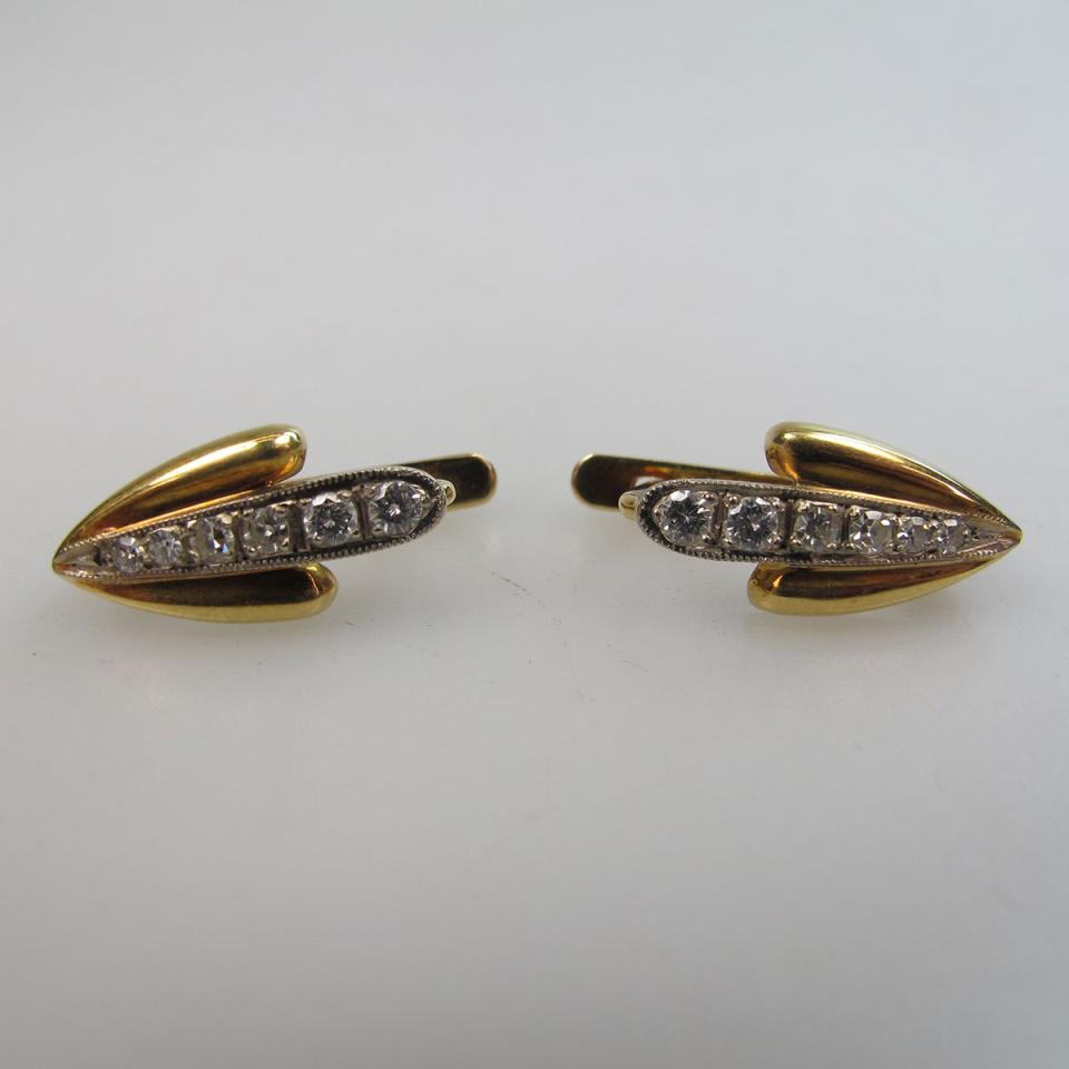 Pair Of Russian 18k Yellow And White Gold Earrings