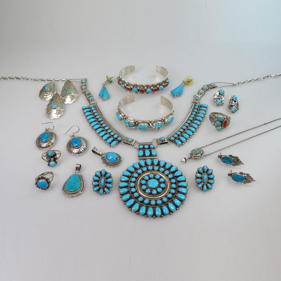 Quantity Of Navajo And Zuni Sterling Silver Jewellery