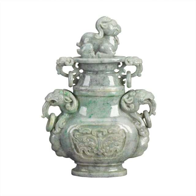 Lavender Grey Jadeite ‘Rams’ Hu Vase