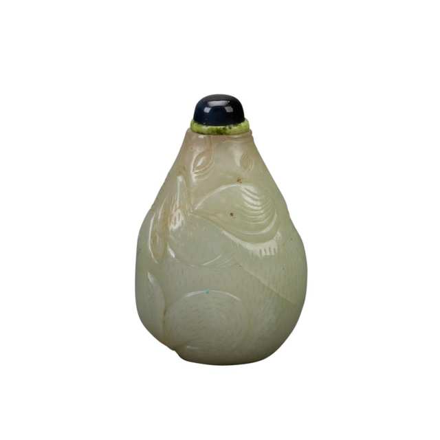 Pale Celadon Jade Boar-Form Snuff Bottle, 19th Century