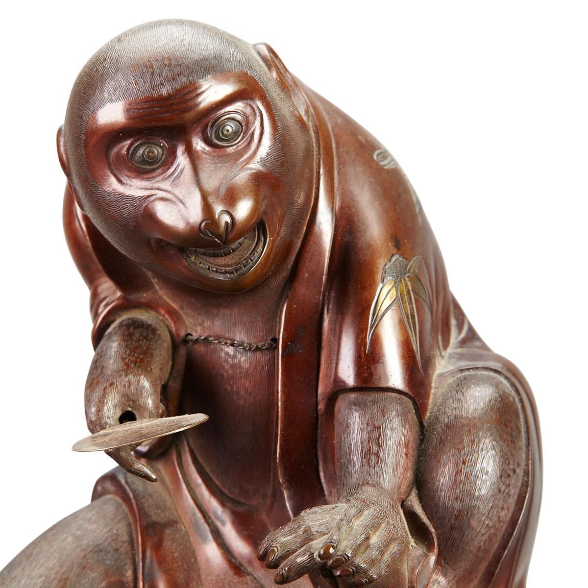 Bronze Monkey Censer and Cover, 19th Century