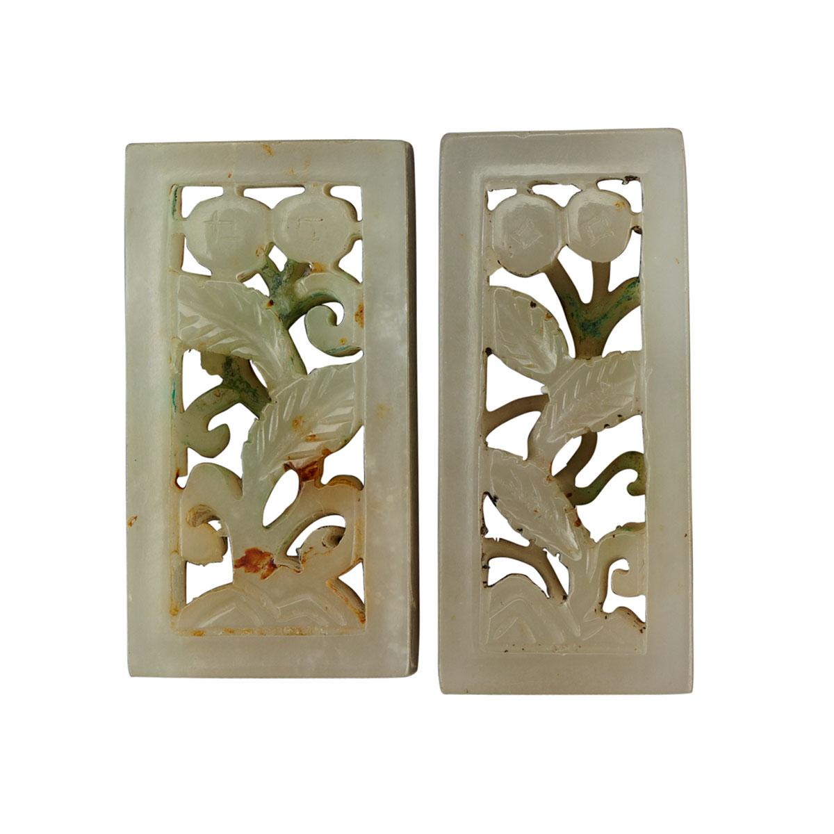 Pair of Small White Jade Floral Carvings, Early 20th Century