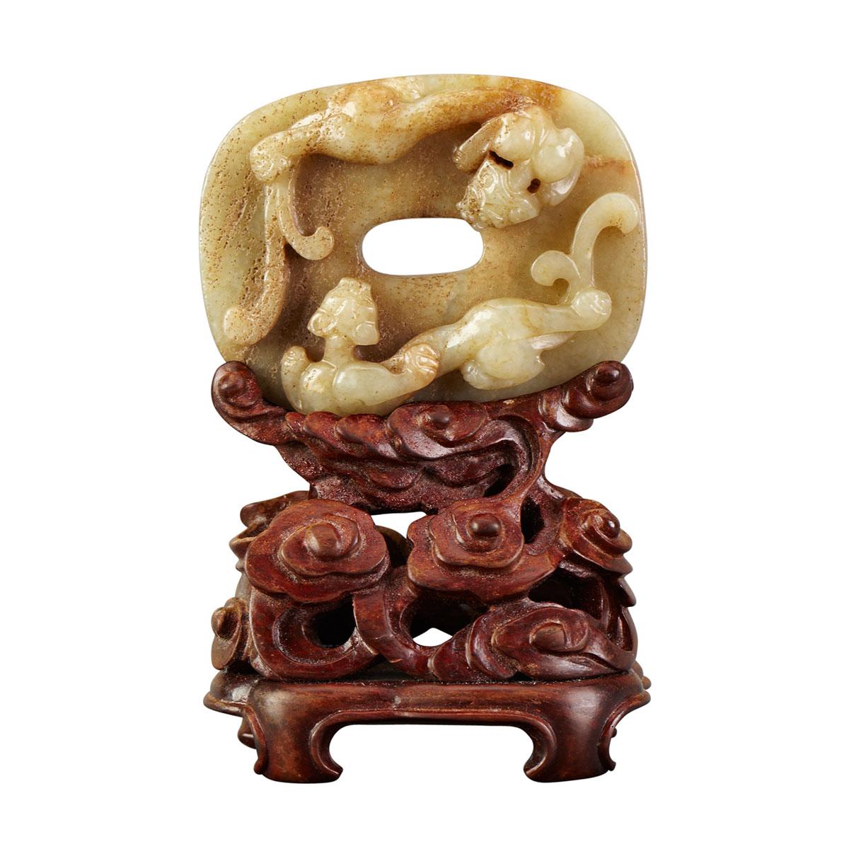 Mottled Brown Jade ‘Mythical Beast Bi, Ming Dynasty, 16th/17th Century