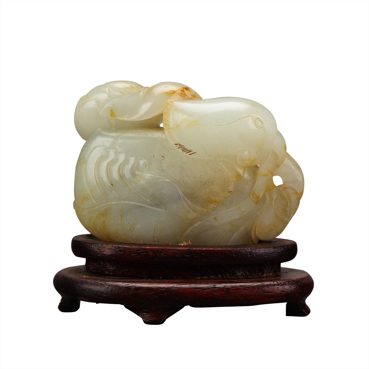 Mottled Grey Jade Mandarin Duck and Lotus, Ming Dynasty 
