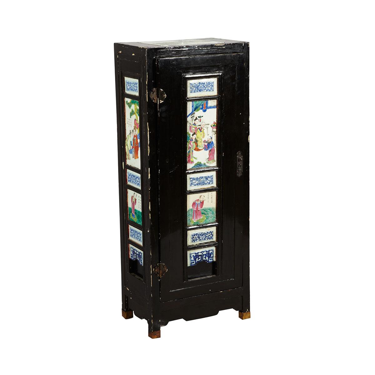 Black Lacquer Stand with Porcelain Panel Inlays
