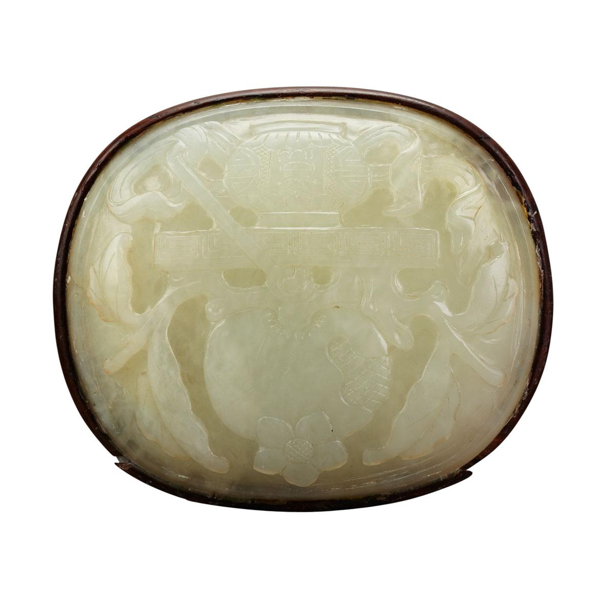 Small White Jade Peach Panel, 19th Century