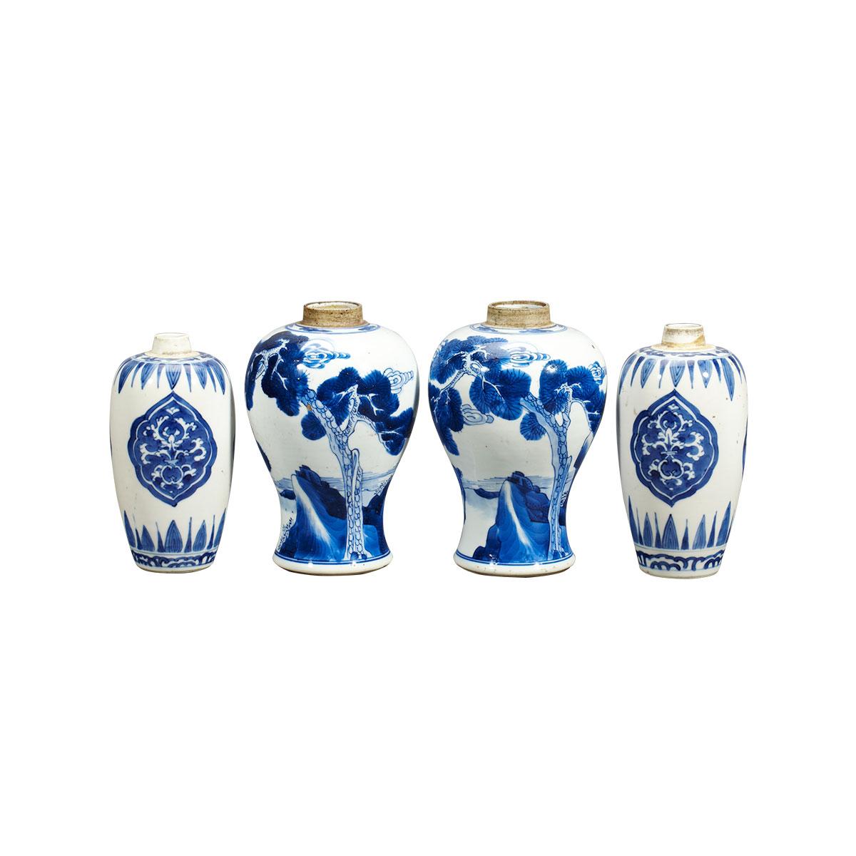 Pair of Blue and White ‘Deer and Crane’ Vases, Kangxi Period (1662-1722) 