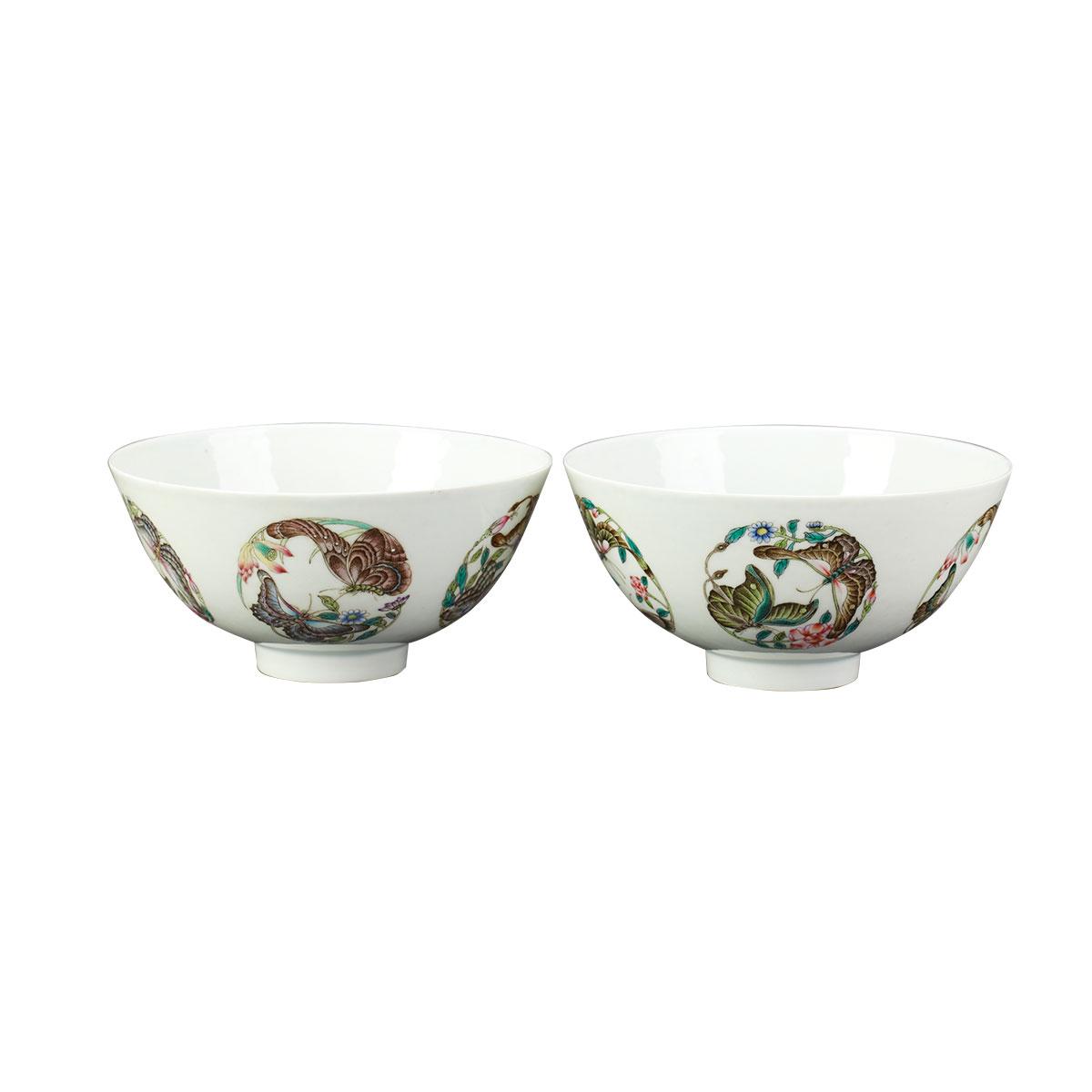 Pair of Famille Rose Butterfly Bowl, Yongzheng Mark, Republican Period 