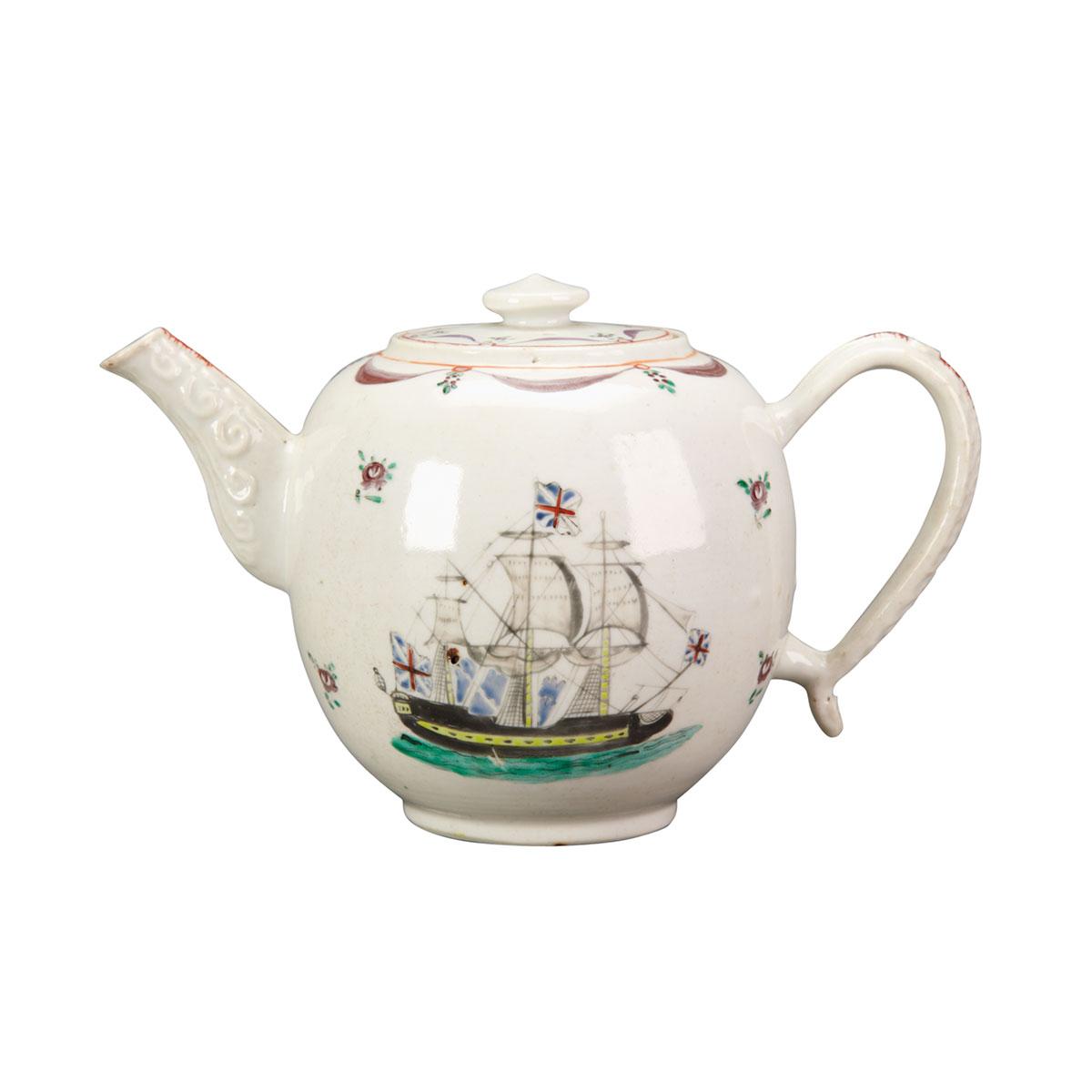 Export Famille Rose ‘British Ship’ Teapot, 19th Century